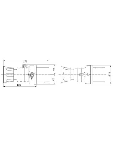 STRAIGHT PLUG HP - WITH FASE INVERTER - IP44/IP54 - 3P+N+E 32A 200-250V - BLUE - 9H - SCREW WIRING