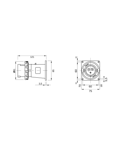 STRAIGHT FLUSH MOUNTING INLET - IP67 - 3P+E 16A 380-415V 50/60HZ - RED - 6H - SCREW WIRING
