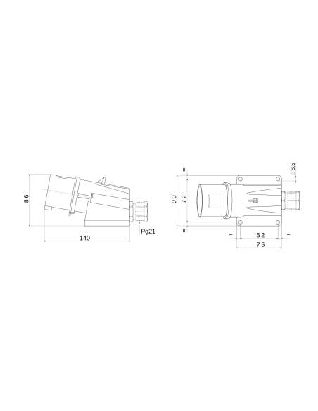 90° ANGLED SURFACE MOUNTING INLET - IP44 - 3P+N+E 16A 100-130V 50/60HZ - YELLOW - 4H - SCREW WIRING