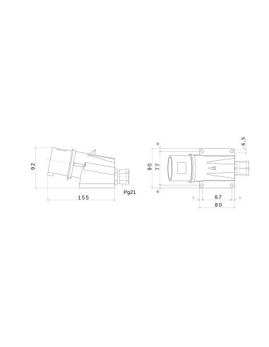 90° ANGLED SURFACE MOUNTING INLET - IP44 - 3P+E 32A 480-500V 50/60HZ - BLACK - 7H - SCREW WIRING