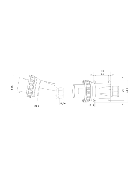 90° ANGLED SURFACE MOUNTING INLET - IP67 - 3P+N+E 63A 380-415V 50/60HZ - RED - 6H - MANTLE TERMINAL