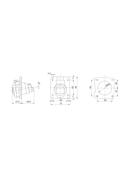 10° ANGLED FLUSH-MOUNTING SOCKET-OUTLET HP - IP44/IP54 - 2P+E 16A 200-250V 50/60HZ - BLUE - 6H - SCREW WIRING