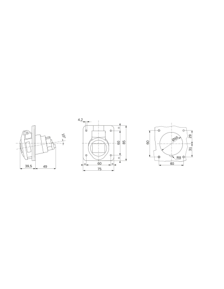 10° ANGLED FLUSH-MOUNTING SOCKET-OUTLET HP - IP44/IP54 - 3P+N+E 16A 480-500V 50/60HZ - BLACK - 7H - SCREW WIRING