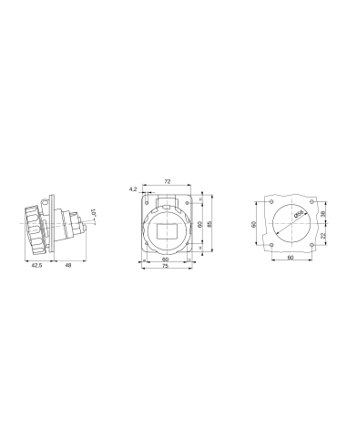 10° ANGLED FLUSH-MOUNTING SOCKET-OUTLET HP - IP66/IP67 - 2P+E 16A 380-415V 50/60HZ - RED - 9H - SCREW WIRING
