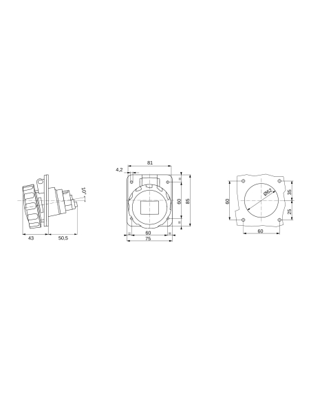 10° ANGLED FLUSH-MOUNTING SOCKET-OUTLET HP - IP66/IP67 - 3P+E 16A 440-460V 60HZ - RED - 11H - SCREW WIRING