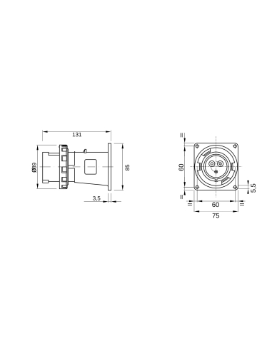 STRAIGHT FLUSH MOUNTING INLET - IP67 - 3P+N+E 16A 100-130V 50/60HZ - YELLOW - 4H - SCREW WIRING