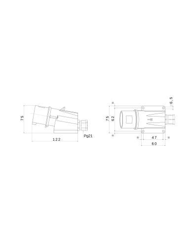 90° ANGLED SURFACE MOUNTING INLET - IP44 - 2P+E 16A 200-250V 50/60HZ - BLUE - 6H - SCREW WIRING