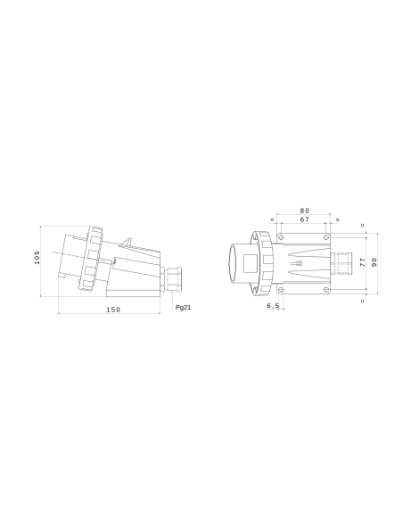 90° ANGLED SURFACE MOUNTING INLET - IP67 - 2P+E 32A 200-250V 50/60HZ - BLUE - 6H - SCREW WIRING