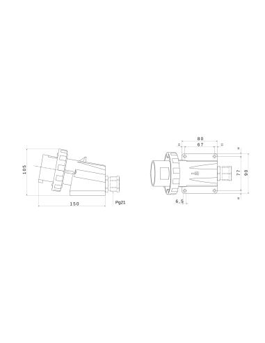 90° ANGLED SURFACE MOUNTING INLET - IP67 - 3P+E 32A 200-250V 50/60HZ - BLUE - 9H - SCREW WIRING
