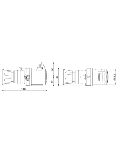 STRAIGHT CONNECTOR HP - IP44/IP54 - 3P+E 16A 200-250V 50/60HZ - BLUE - 9H - SCREW WIRING