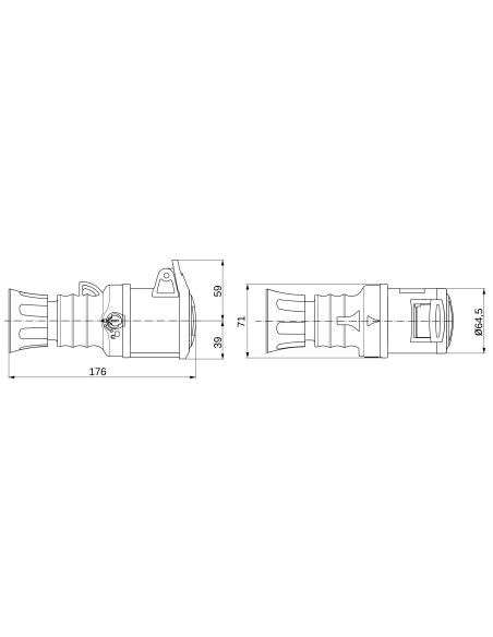 STRAIGHT CONNECTOR HP - IP44/IP54 - 2P+E 32A 100-130V 50/60HZ - YELLOW - 4H - SCREW WIRING