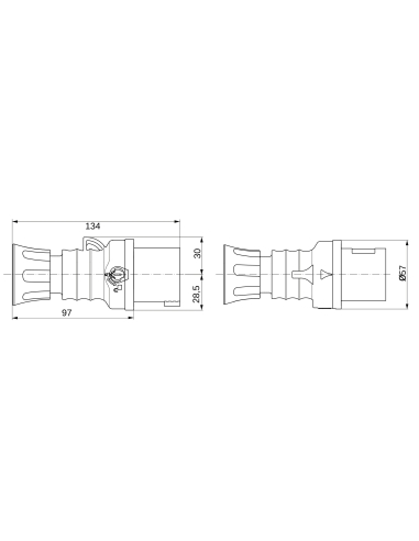 STRAIGHT PLUG HP - IP44/IP54 - 2P+E 16A 50-250V d.c. - GREY - 3H - SCREW WIRING