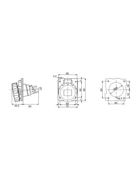 10° ANGLED FLUSH-MOUNTING SOCKET-OUTLET HP - IP66/IP67 - 3P+N+E 16A 100-130V 50/60HZ - YELLOW - 4H - FAST WIRING
