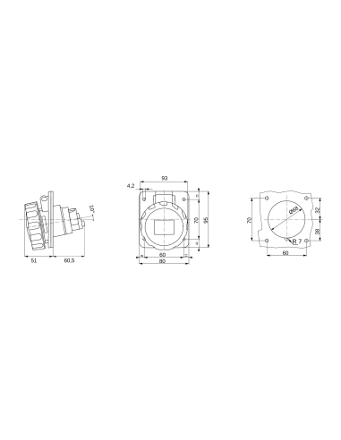 10° ANGLED FLUSH-MOUNTING SOCKET-OUTLET HP - IP66/IP67 - 3P+E 32A 100-130V 50/60HZ - YELLOW - 4H - SCREW WIRING