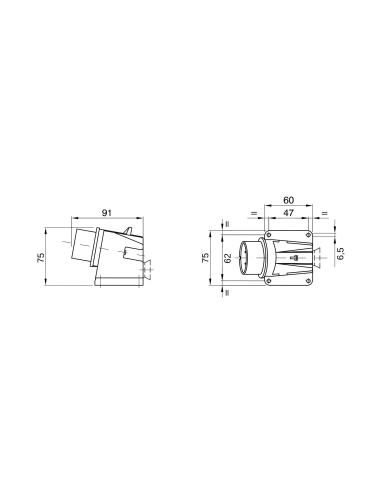 90° ANGLED SURFACE MOUNTING INLET - IP44 - 2P 16A 40-50V 50-60HZ - WHITE - 12H - SCREW WIRING