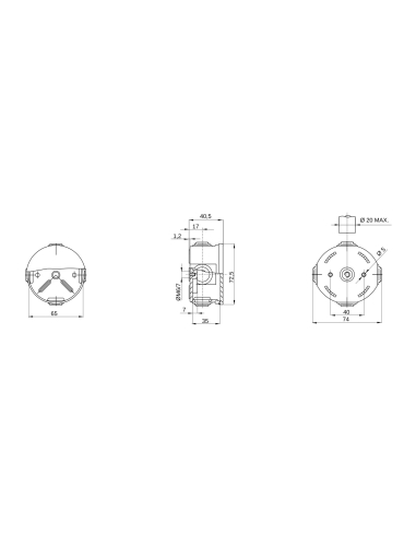 JUNCTION BOX WITH PLAIN PRESS-ON LID - IP44 - INTERNAL DIMENSIONS Ø 65X35 - WALLS WITH CABLE GLANDS - GREY RAL 7035