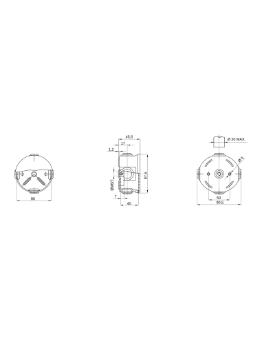 JUNCTION BOX WITH PLAIN PRESS-ON LID - IP44 - INTERNAL DIMENSIONS Ø 80X40 - WALLS WITH CABLE GLANDS - GREY RAL 7035