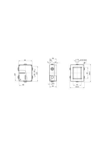 JUNCTION BOX WITH PLAIN SCREWED LID - IP55 - INTERNAL DIMENSIONS 120X80X50 - WALLS WITH CABLE GLANDS - GREY RAL 7035