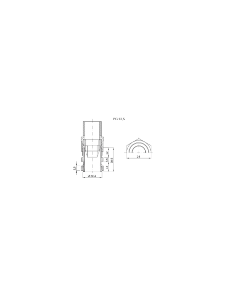 NYLON CABLE GLAND WITH HOUSING FOR RIGID CONDUIT - PG PITCH 13,5 FOR CONDUITS Ø 16MM - GREY RAL 7035 - IP66