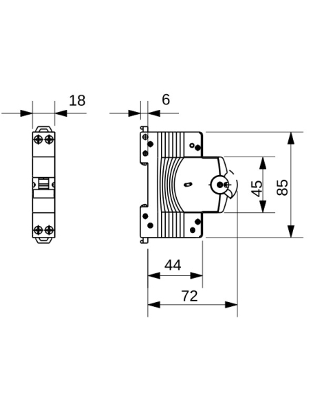 COMPACT MINIATURE CIRCUIT BREAKER - MTC 45 - 2P CHARACTERISTIC C 16A - 1MODULE