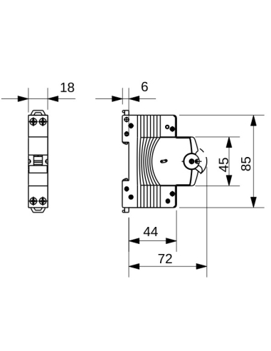 COMPACT MINIATURE CIRCUIT BREAKER - MTC 45 - 2P CHARACTERISTIC C 25A - 1MODULE