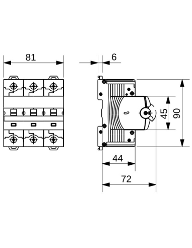 HIGH PERFORMANCE MINIATURE CIRCUIT BREAKER - MTHP 250 - 3P CHARACTERISTIC C 50A - 4,5 MODULES