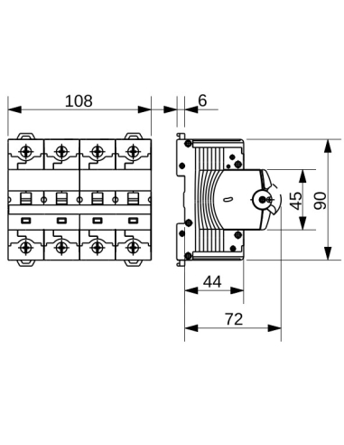 HIGH PERFORMANCE MINIATURE CIRCUIT BREAKER - MTHP 250 - 4P CHARACTERISTIC C 32A - 6 MODULES