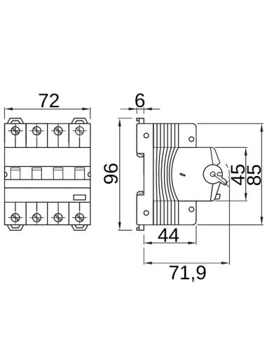 COMPACT RESIDUAL CURRENT CIRCUIT BREAKER WITH OVERCURRENT PROTECTION - MDC 45 - 4P CURVE C 16A TYPE AC Idn-0,3A - 4 MODULES