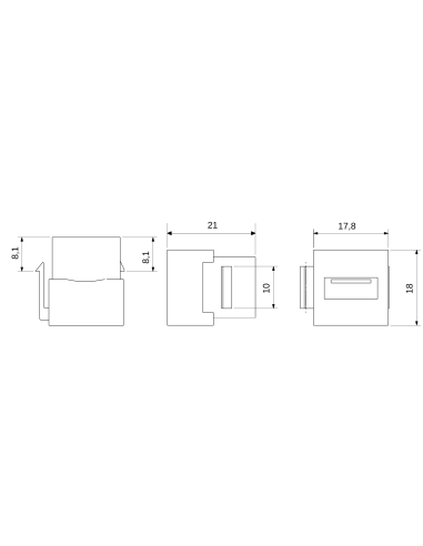 USB COUPLER - KEYSTONE JACK - FEMALE/FEMALE TYPE A - BLACK