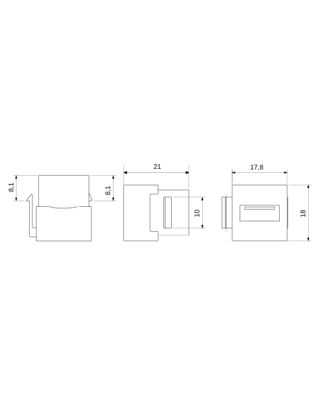USB COUPLER - KEYSTONE JACK - FEMALE/FEMALE TYPE A - BLACK