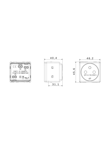 FRENCH STANDARD SOCKET-OUTLET 250V ac - 2P+E 16A - 2 MODULES - SYSTEM WHITE
